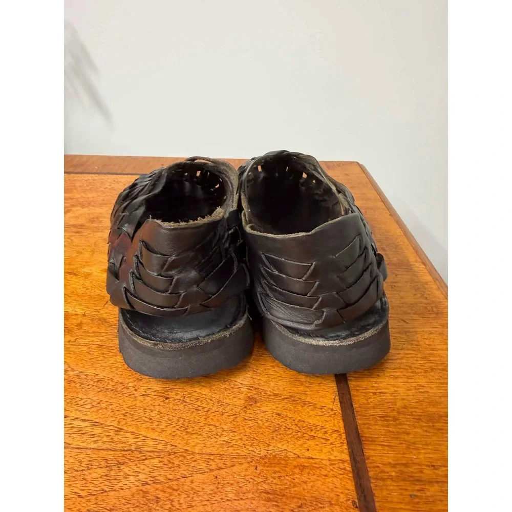 Brand X Huaraches Black Woven Leather Sandals Mens 7 Mexico Lug Sole Slip On